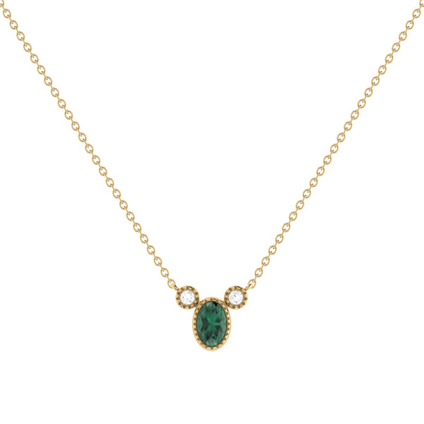 LuvMyJewelry Oval Cut Emerald & Diamond Birthstone Necklace In 14K Yellow Gold