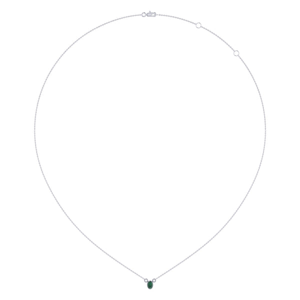 LuvMyJewelry Oval Cut Emerald & Diamond Birthstone Necklace In 14K White Gold