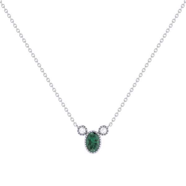 LuvMyJewelry Oval Cut Emerald & Diamond Birthstone Necklace In 14K White Gold