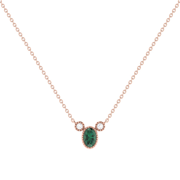 LuvMyJewelry Oval Cut Emerald & Diamond Birthstone Necklace In 14K Rose Gold