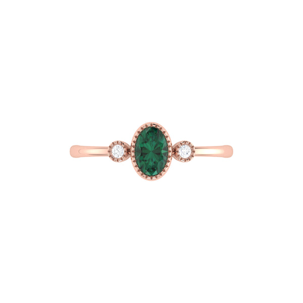 LuvMyJewelry Oval Cut Emerald & Diamond Birthstone Ring In 14K Rose Gold