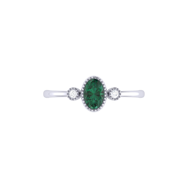 LuvMyJewelry Oval Cut Emerald & Diamond Birthstone Ring In 14K White Gold