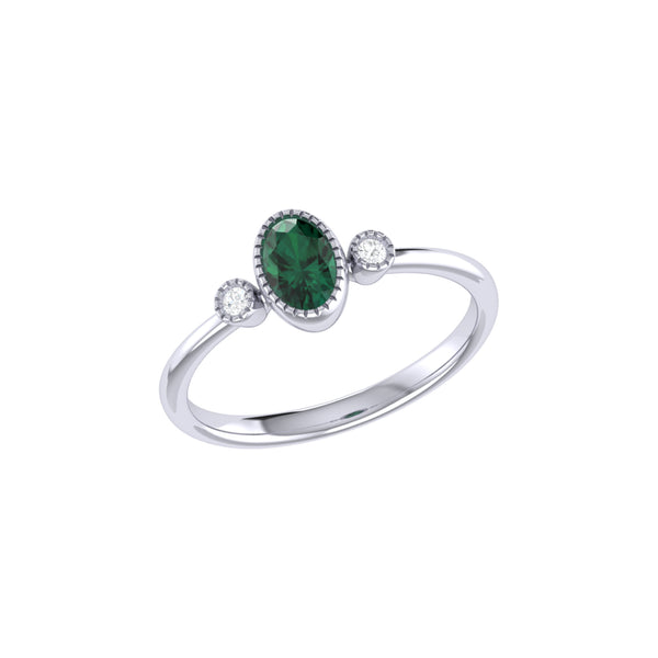LuvMyJewelry Oval Cut Emerald & Diamond Birthstone Ring In 14K White Gold