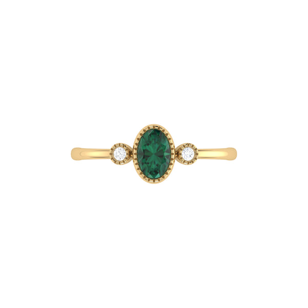 LuvMyJewelry Oval Cut Emerald & Diamond Birthstone Ring In 14K Yellow Gold