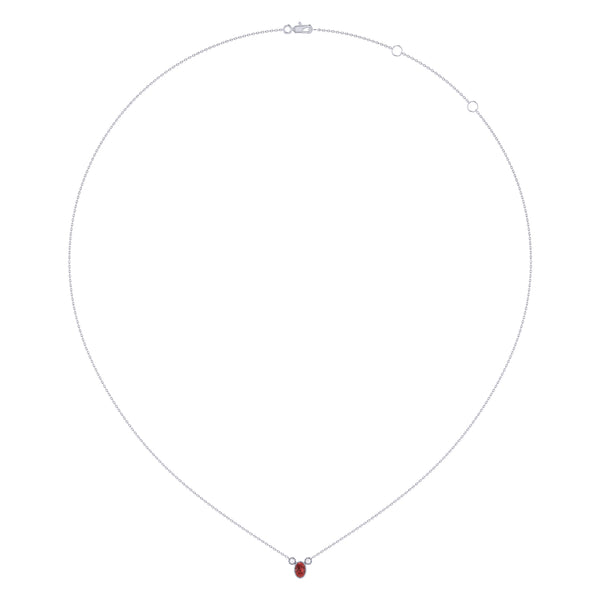LuvMyJewelry Oval Cut Garnet & Diamond Birthstone Necklace In 14K White Gold