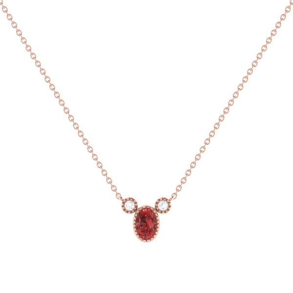 LuvMyJewelry Oval Cut Garnet & Diamond Birthstone Necklace In 14K Rose Gold
