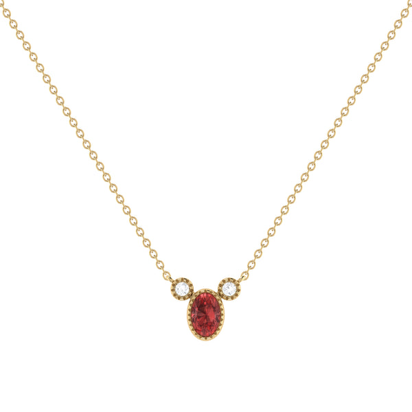 LuvMyJewelry Oval Cut Garnet & Diamond Birthstone Necklace In 14K Yellow Gold