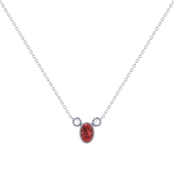 LuvMyJewelry Oval Cut Garnet & Diamond Birthstone Necklace In 14K White Gold