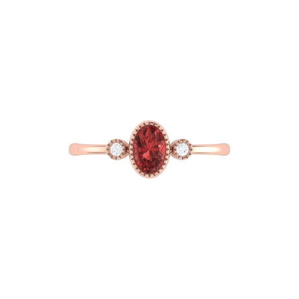 LuvMyJewelry Oval Cut Garnet & Diamond Birthstone Ring In 14K Rose Gold