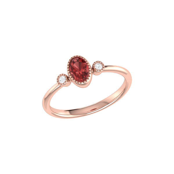 LuvMyJewelry Oval Cut Garnet & Diamond Birthstone Ring In 14K Rose Gold