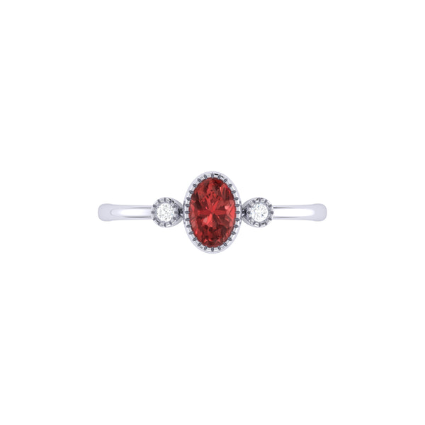 LuvMyJewelry Oval Cut Garnet & Diamond Birthstone Ring In 14K White Gold