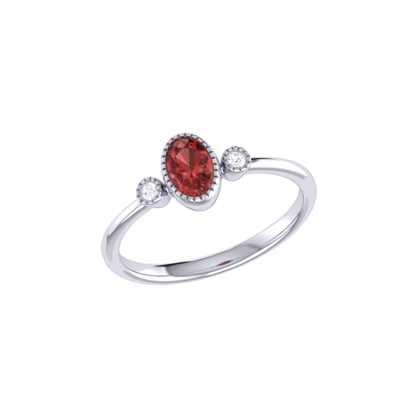 LuvMyJewelry Oval Cut Garnet & Diamond Birthstone Ring In 14K White Gold