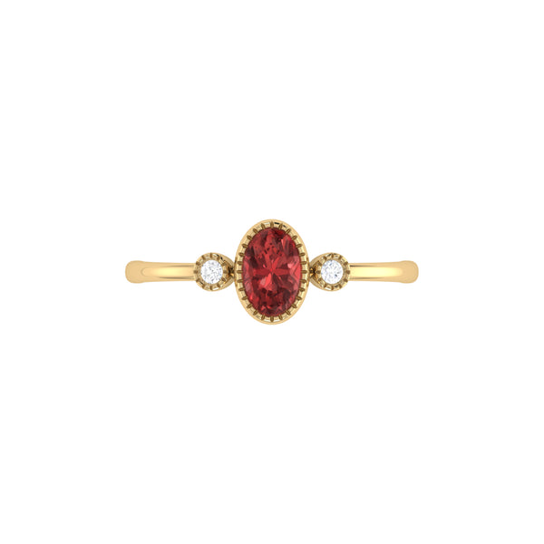 LuvMyJewelry Oval Cut Garnet & Diamond Birthstone Ring In 14K Yellow Gold