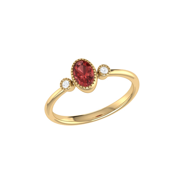 LuvMyJewelry Oval Cut Garnet & Diamond Birthstone Ring In 14K Yellow Gold