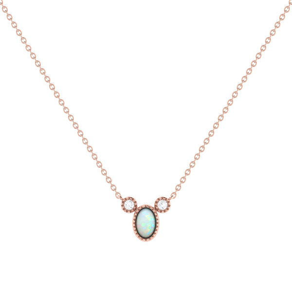 LuvMyJewelry Oval Cut Opal & Diamond Birthstone Necklace In 14K Rose Gold