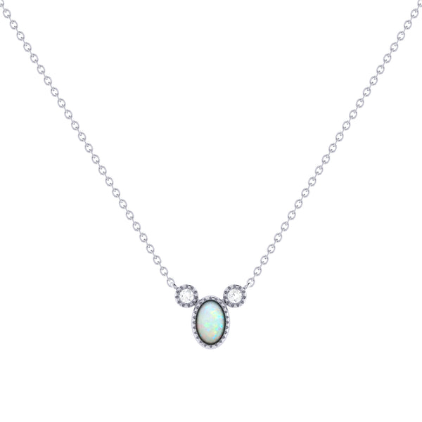 LuvMyJewelry Oval Cut Opal & Diamond Birthstone Necklace In 14K White Gold