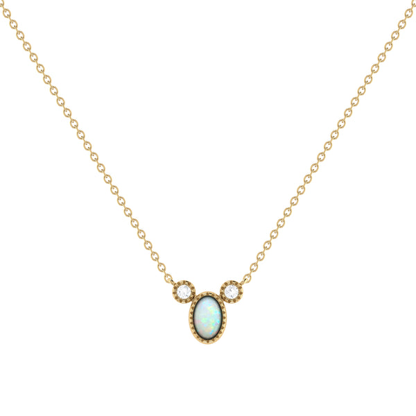LuvMyJewelry Oval Cut Opal & Diamond Birthstone Necklace In 14K Yellow Gold