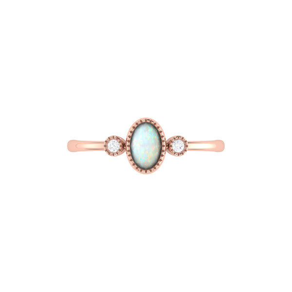 LuvMyJewelry Oval Cut Opal & Diamond Birthstone Ring In 14K Rose Gold