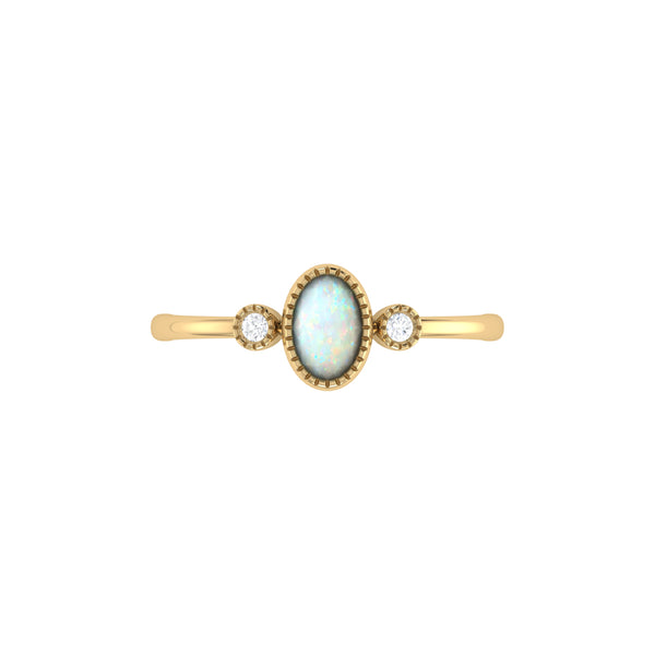 LuvMyJewelry Oval Cut Opal & Diamond Birthstone Ring In 14K Yellow Gold