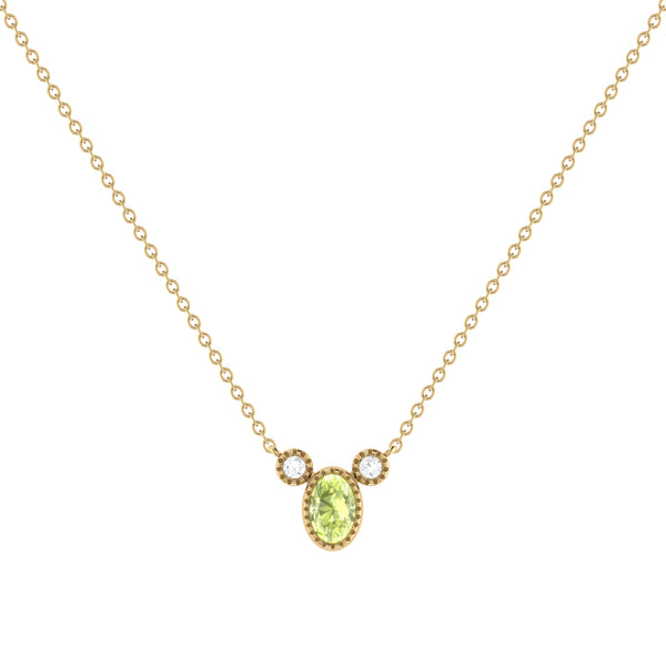 LuvMyJewelry Oval Cut Peridot & Diamond Birthstone Necklace In 14K Yellow Gold