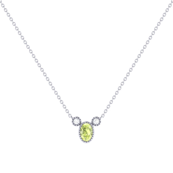 LuvMyJewelry Oval Cut Peridot & Diamond Birthstone Necklace In 14K White Gold