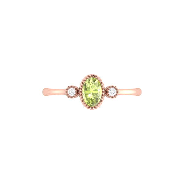 LuvMyJewelry Oval Cut Peridot & Diamond Birthstone Ring In 14K Rose Gold