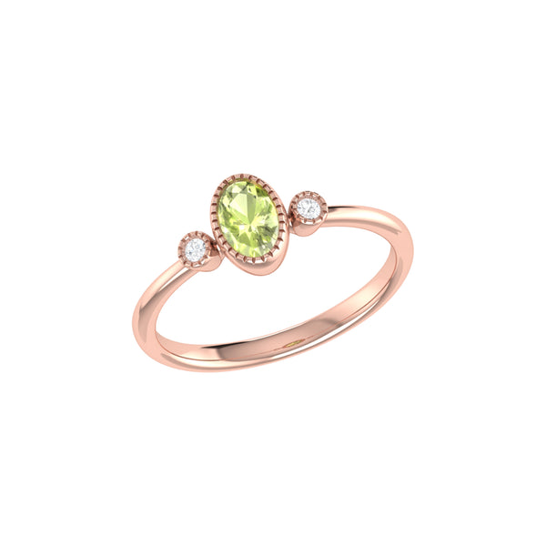 LuvMyJewelry Oval Cut Peridot & Diamond Birthstone Ring In 14K Rose Gold