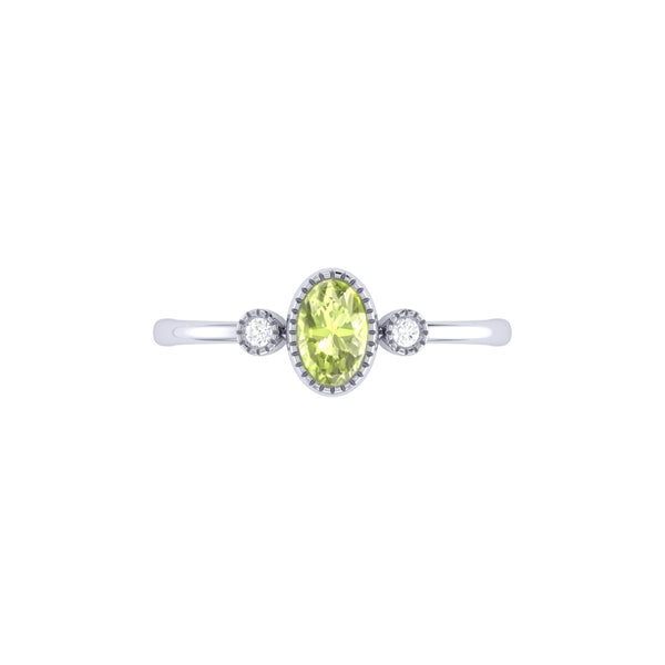 LuvMyJewelry Oval Cut Peridot & Diamond Birthstone Ring In 14K White Gold
