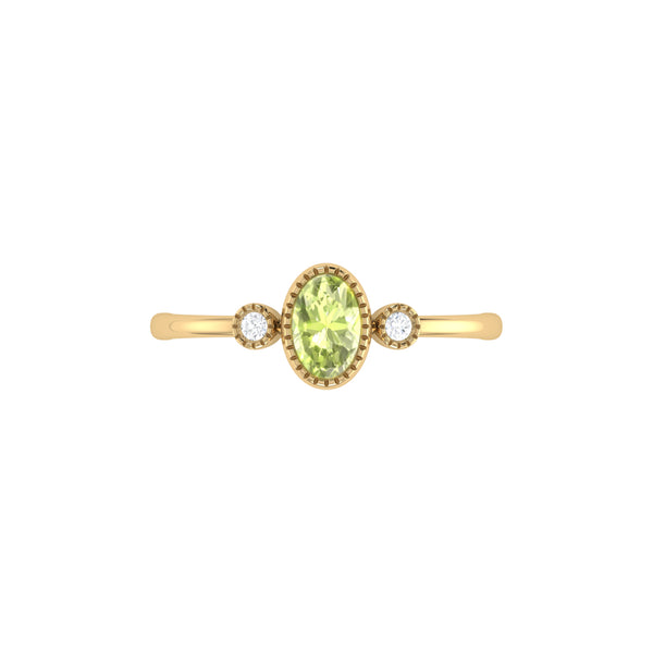 LuvMyJewelry Oval Cut Peridot & Diamond Birthstone Ring In 14K Yellow Gold