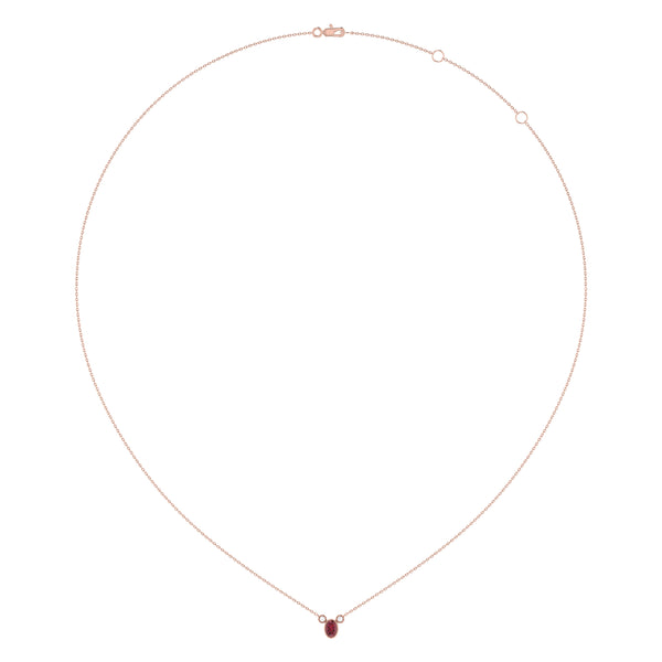 LuvMyJewelry Oval Cut Ruby & Diamond Birthstone Necklace In 14K Rose Gold