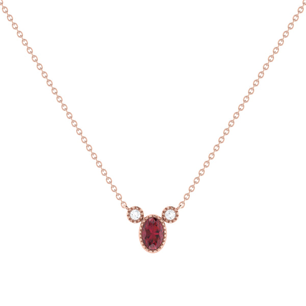 LuvMyJewelry Oval Cut Ruby & Diamond Birthstone Necklace In 14K Rose Gold
