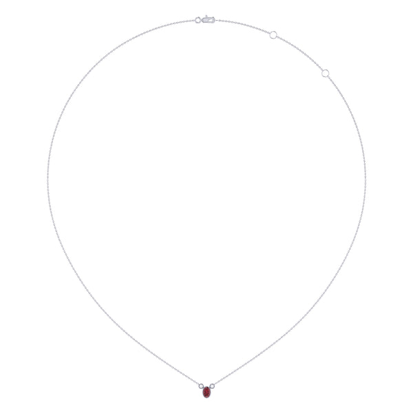 LuvMyJewelry Oval Cut Ruby & Diamond Birthstone Necklace In 14K White Gold