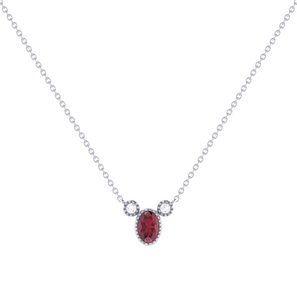 LuvMyJewelry Oval Cut Ruby & Diamond Birthstone Necklace In 14K White Gold