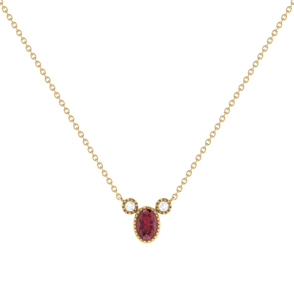 LuvMyJewelry Oval Cut Ruby & Diamond Birthstone Necklace In 14K Yellow Gold