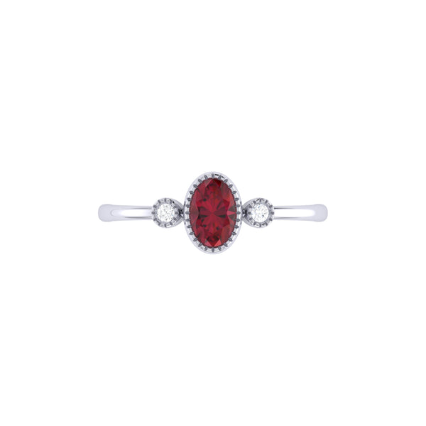 LuvMyJewelry Oval Cut Ruby & Diamond Birthstone Ring In 14K White Gold