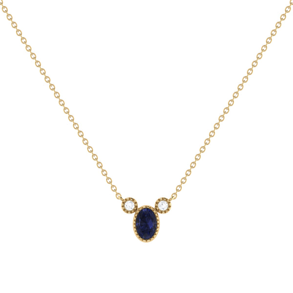 LuvMyJewelry Oval Cut Sapphire & Diamond Birthstone Necklace In 14K Yellow Gold