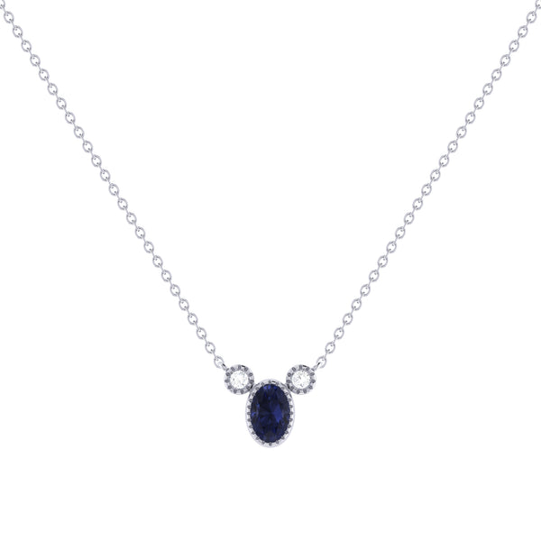 LuvMyJewelry Oval Cut Sapphire & Diamond Birthstone Necklace In 14K White Gold