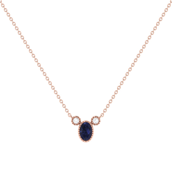 LuvMyJewelry Oval Cut Sapphire & Diamond Birthstone Necklace In 14K Rose Gold