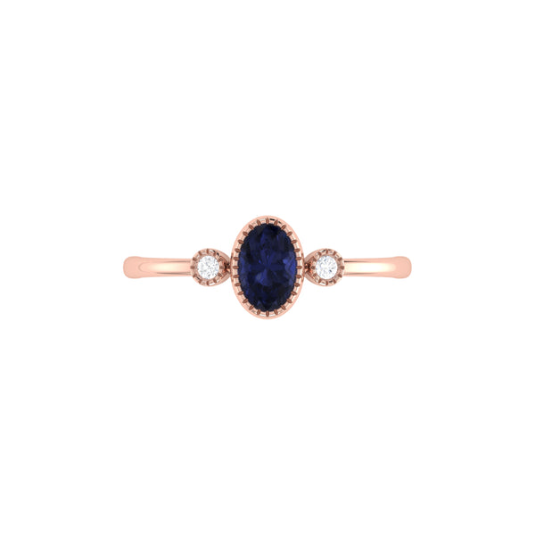 LuvMyJewelry Oval Cut Sapphire & Diamond Birthstone Ring In 14K Rose Gold