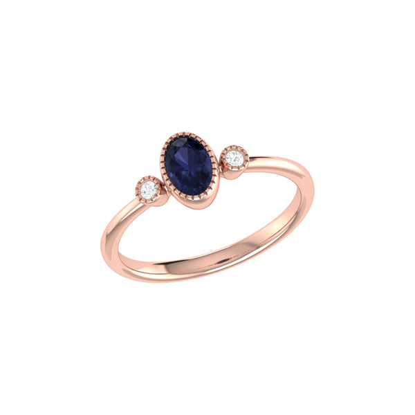 LuvMyJewelry Oval Cut Sapphire & Diamond Birthstone Ring In 14K Rose Gold