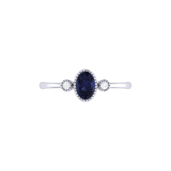 LuvMyJewelry Oval Cut Sapphire & Diamond Birthstone Ring In 14K White Gold