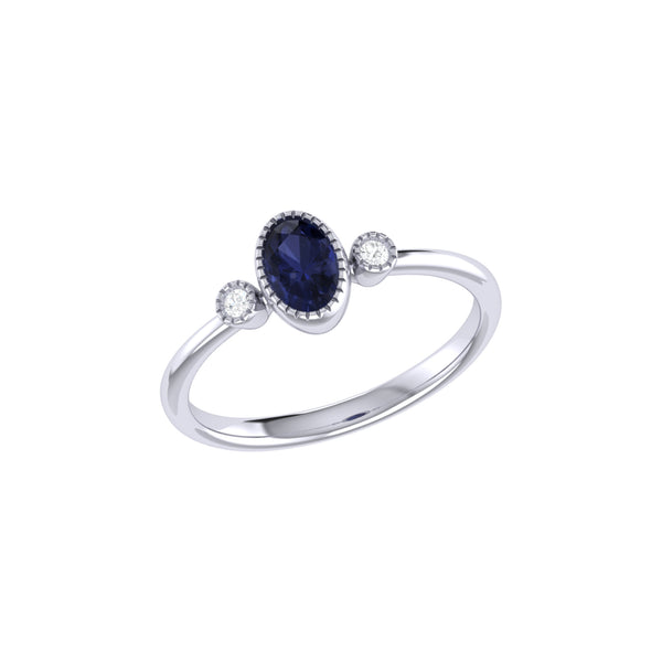 LuvMyJewelry Oval Cut Sapphire & Diamond Birthstone Ring In 14K White Gold
