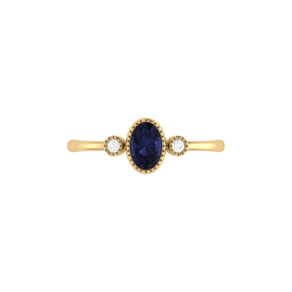 LuvMyJewelry Oval Cut Sapphire & Diamond Birthstone Ring In 14K Yellow Gold