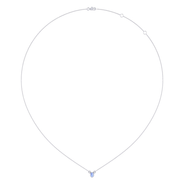 LuvMyJewelry Oval Cut Tanzanite & Diamond Birthstone Necklace In 14K White Gold