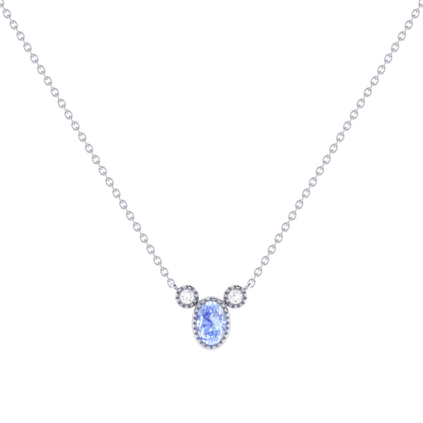 LuvMyJewelry Oval Cut Tanzanite & Diamond Birthstone Necklace In 14K White Gold