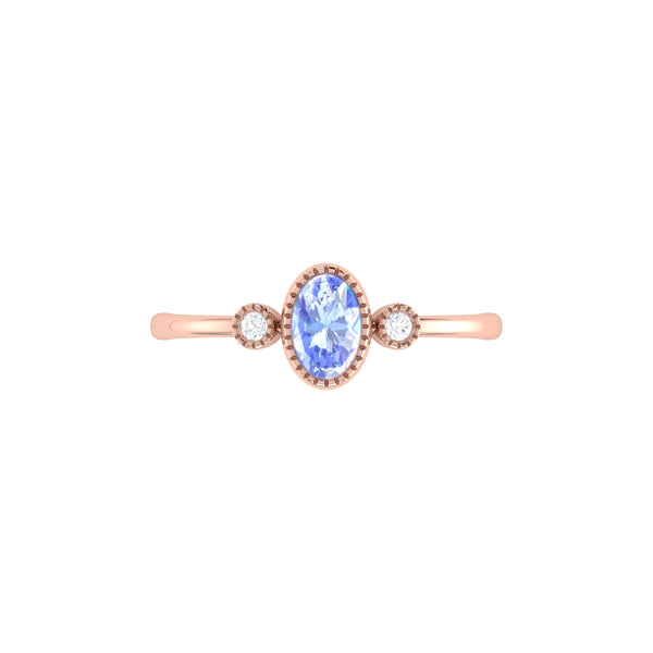 LuvMyJewelry Oval Cut Tanzanite & Diamond Birthstone Ring In 14K Rose Gold