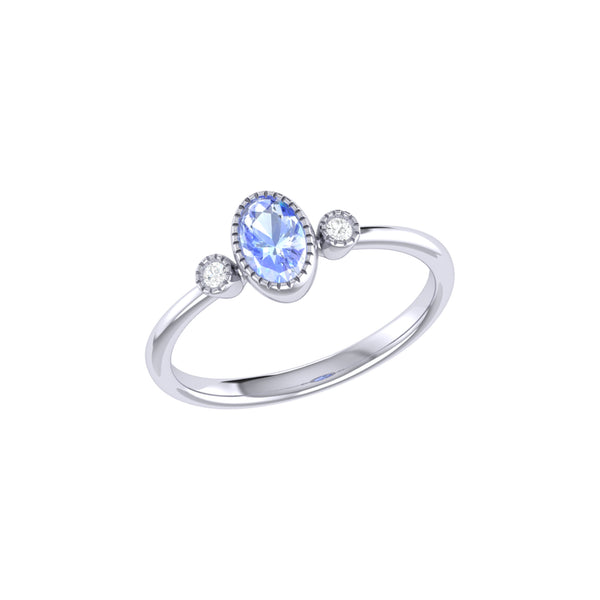 LuvMyJewelry Oval Cut Tanzanite & Diamond Birthstone Ring In 14K White Gold