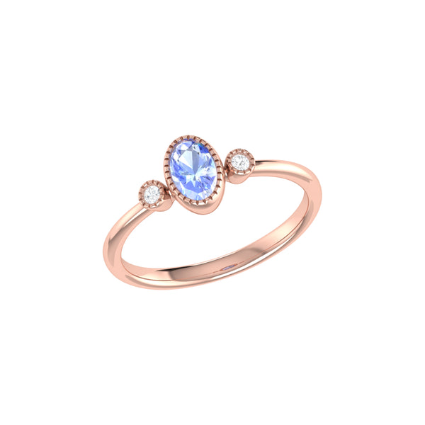 LuvMyJewelry Oval Cut Tanzanite & Diamond Birthstone Ring In 14K Rose Gold