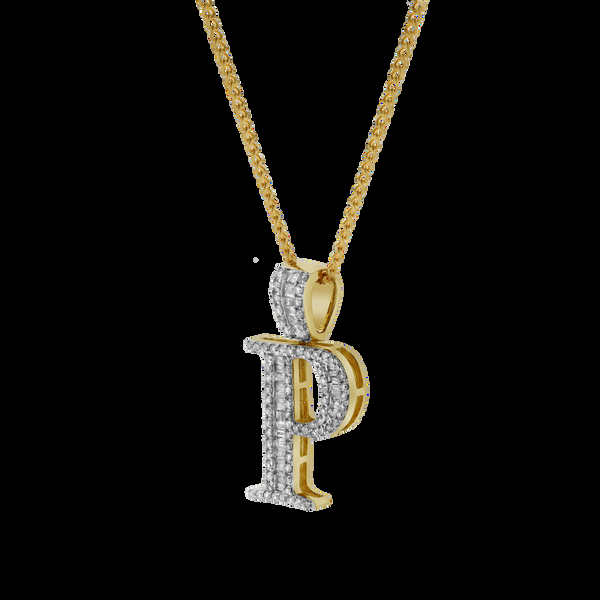 LuvMyJewelry P Initial Diamond Pendant 10K Yellow Gold - 0.77 Carats