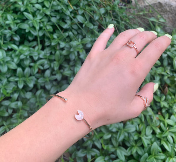LuvMyJewelry Pac-Man Candy Adjustable Diamond Cuff In 14K Rose Gold Vermeil On Sterling Silver